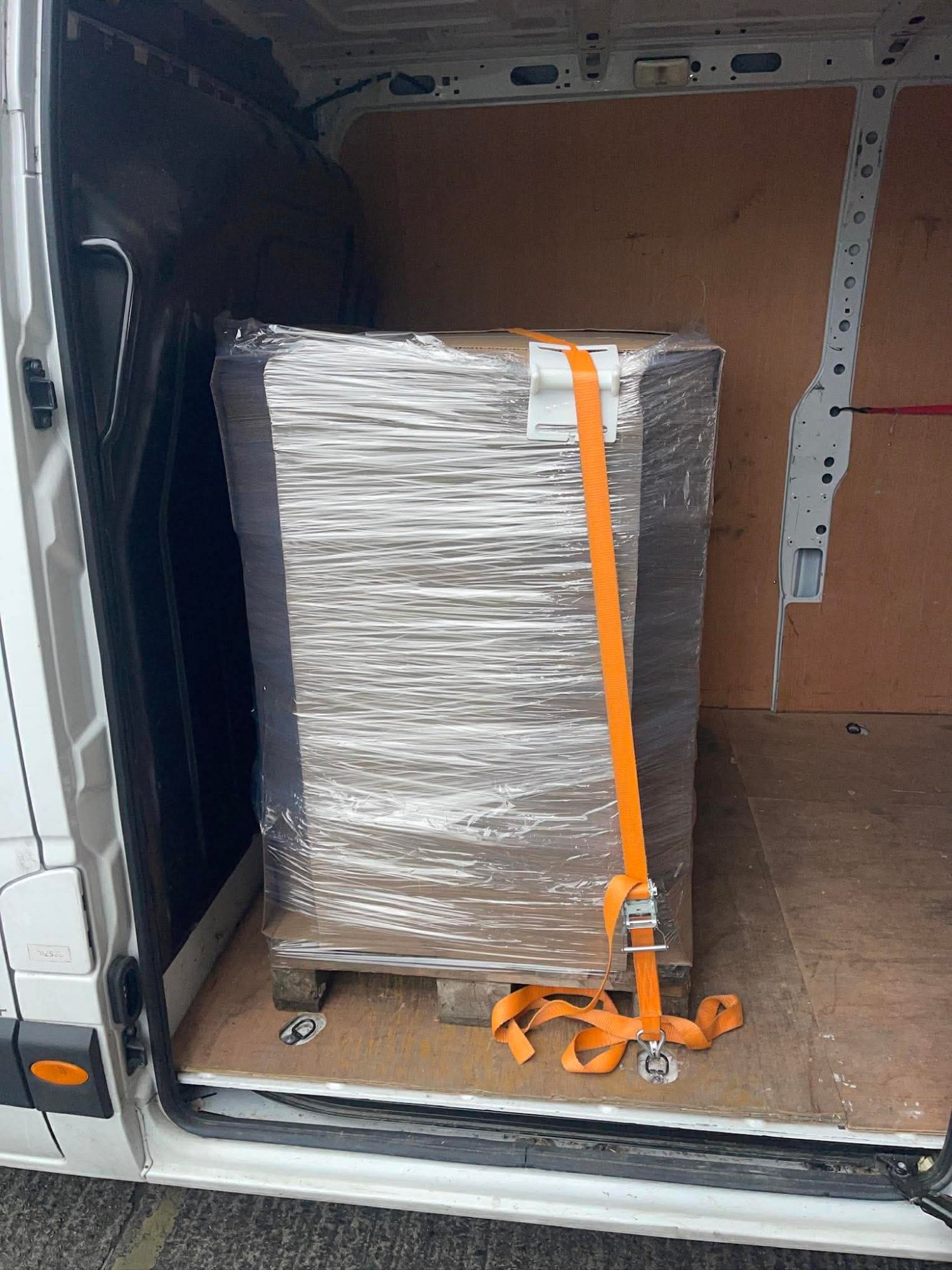 Pallet delivery secured in van